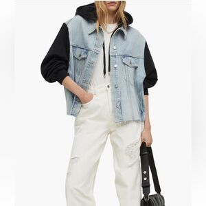 AllSanit hooded mixed media denim trucker jacket